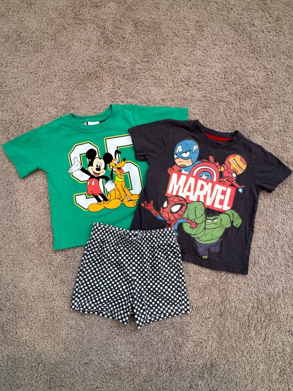 Zara Disney Marvel Toddler Boy Outfit Bundle 2T Mickey Graphic Tees + Shorts
